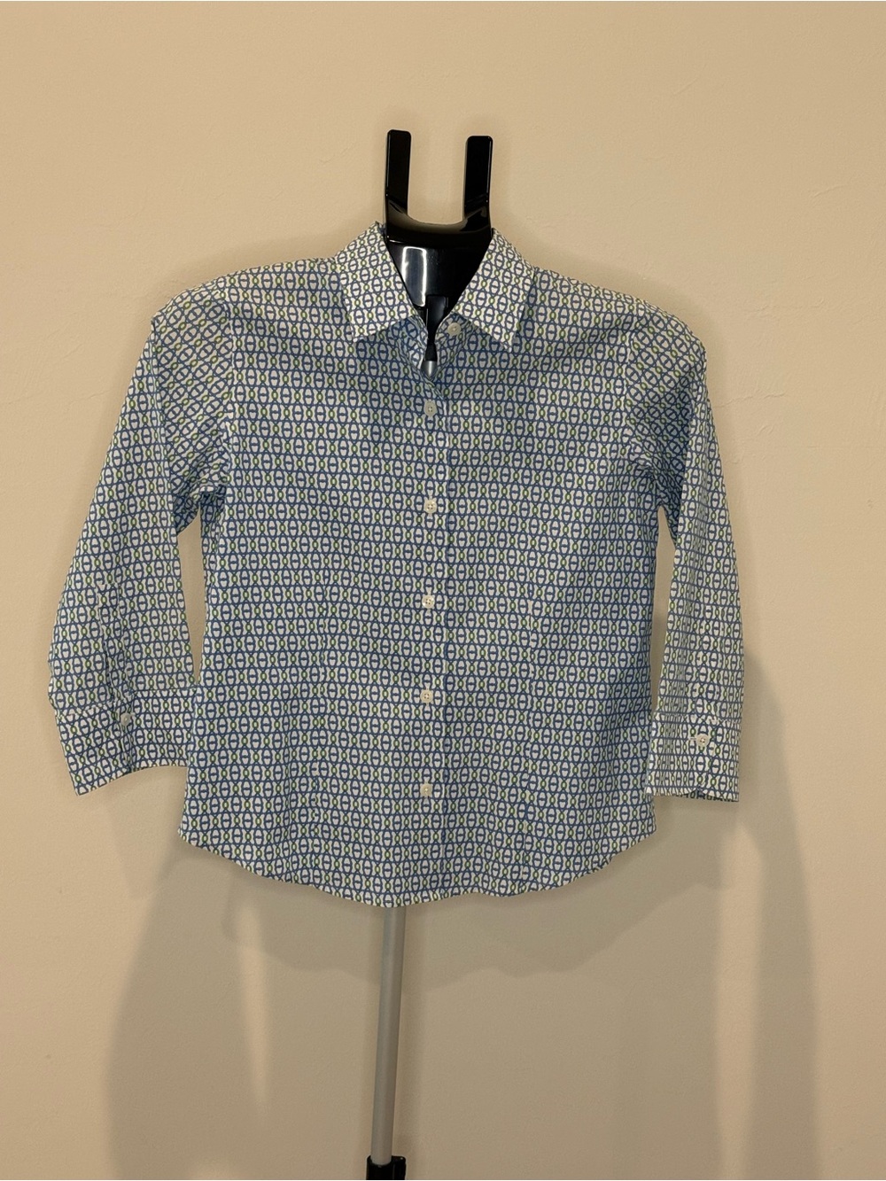 Talbots Blue & White Geometric Button-Down Shirt